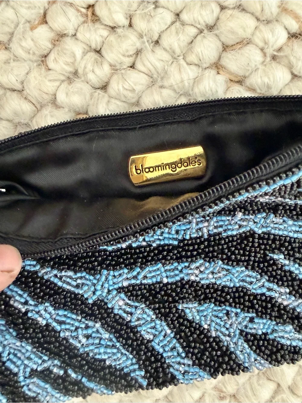 Bloomingdale's Beaded Zebra Zip Pouch-Style Clutch - Black and Blue
